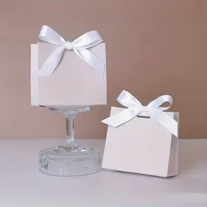 10 DIY Mini Gift Bag Set, Blank Wedding Favor Boxes, Birthday Party Packaging with Ribbon, Paper Material, Decorative Fringe Details