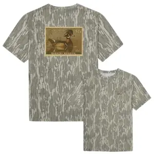 Morning Woodies Wood Duck Postage Stamp Vintage Hunting Tee, Mossy Oak Bottomland Camo T-Shirt, Retro Wildlife Nature Outdoorsman Gift