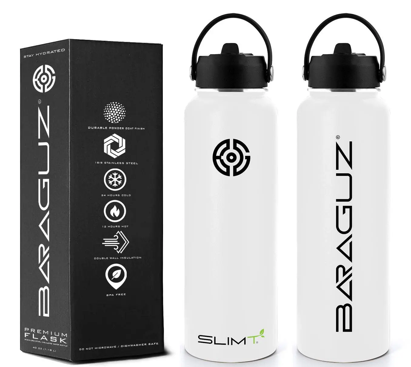 Baraguz (Daisy White) Premium Flask - 40 oz Wide Mouth w/ Straw Lid, Beverage Thermos  ~ Keeps Beverages Cold for 24 hours and Hot for 18 hours Drinkware Stainless Steel Drink Portable Tumbler Bottle