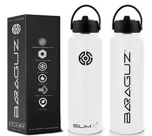 Baraguz (Daisy White) Premium Flask - 40 oz Wide Mouth w/ Straw Lid, Beverage Thermos  ~ Keeps Beverages Cold for 24 hours and Hot for 18 hours Drinkware Stainless Steel Drink Portable Tumbler Bottle