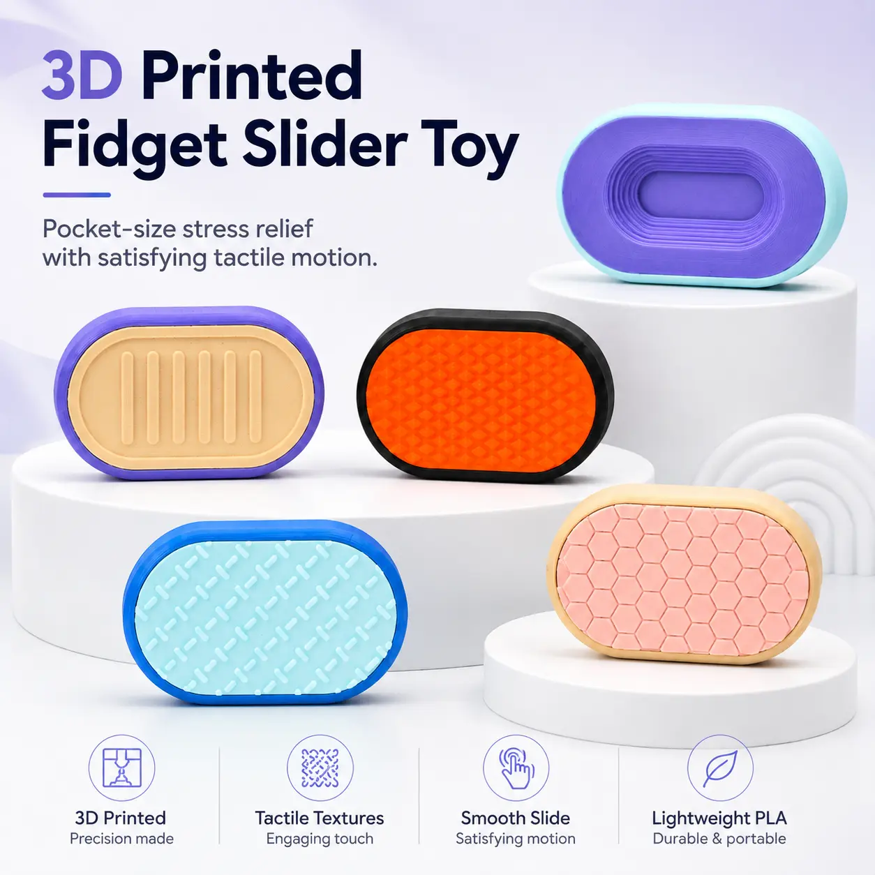 3D Printed Finger Slider Fidget Toy - Textured, Durable & Lightweight Stress Relief Toy for Coworkers, Family, 5 × 3 × 1 Cm 9g Party Bag Gift (Home & Festive Supplies)