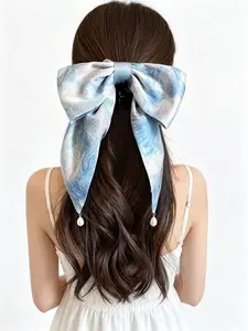 Vintage Oil Painting Starry Sky Tie-Dye Bow Hair Clip, Elegant High-End Bow Claw Clip for Women