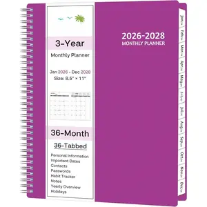Monthly Planner 2026-2028, 36 Months Calendar Planner 2026-2028 from Jan 2026 - Dec 2028, 8.5'' x 11'' with Ruled Spread, Flexible Cover, Spiral Wirebound, Pocket, Coated Tabs, Notes & Habit