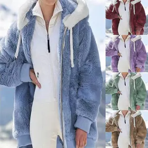 Winter Long Coats for Women Plus Size Winter Warm Loose Plush Zip Hooded Jacket Coat Gifts Christmas Gift Casual Water Proof