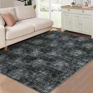 GARVEE 9x12 Washable Area Rug - Modern Checkered Grey Solid Design, Non-Slip Low Pile, Soft Faux Wool, Non-Shedding, Stain Resistant Rug for Bedroom and Living Room