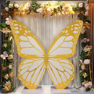 White Gold Giant Butterfly Photo Backdrop Stand, Free Standing Foamboard Monarch Butterfly Wings Party Props Decoration - 6.5ft