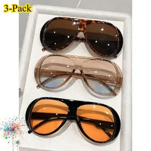 3-Pack Oversized Vintage Square Sunglasses for Women – Trendy High-End Street Style Eyewear, All-Season Casual Fashion Glasses Perfect for Party, Beach, Travel & Daily Outdoor Wear