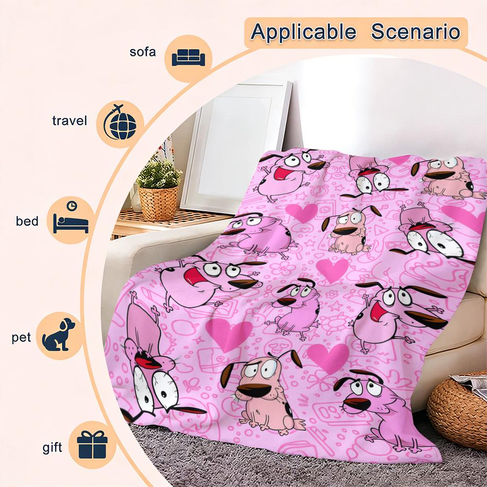 Cowardly Dog - Courage Pink Cartoon Blanket Soft Funny Throw Blanket Cozy Lightweight Plush Portable Cover Blanket For Sofa,Warm Gift For Birthday,Christmas,Multiple Blanket Suitable for all four seasons A gift suitable for fans, friends and children