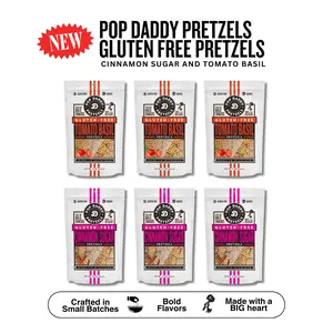 Pop Daddy NEW Gluten Free Pretzels - 6 Pack | Cinnamon Sugar | Tomato Basil | 7.5oz Snack Crunchy Crispy