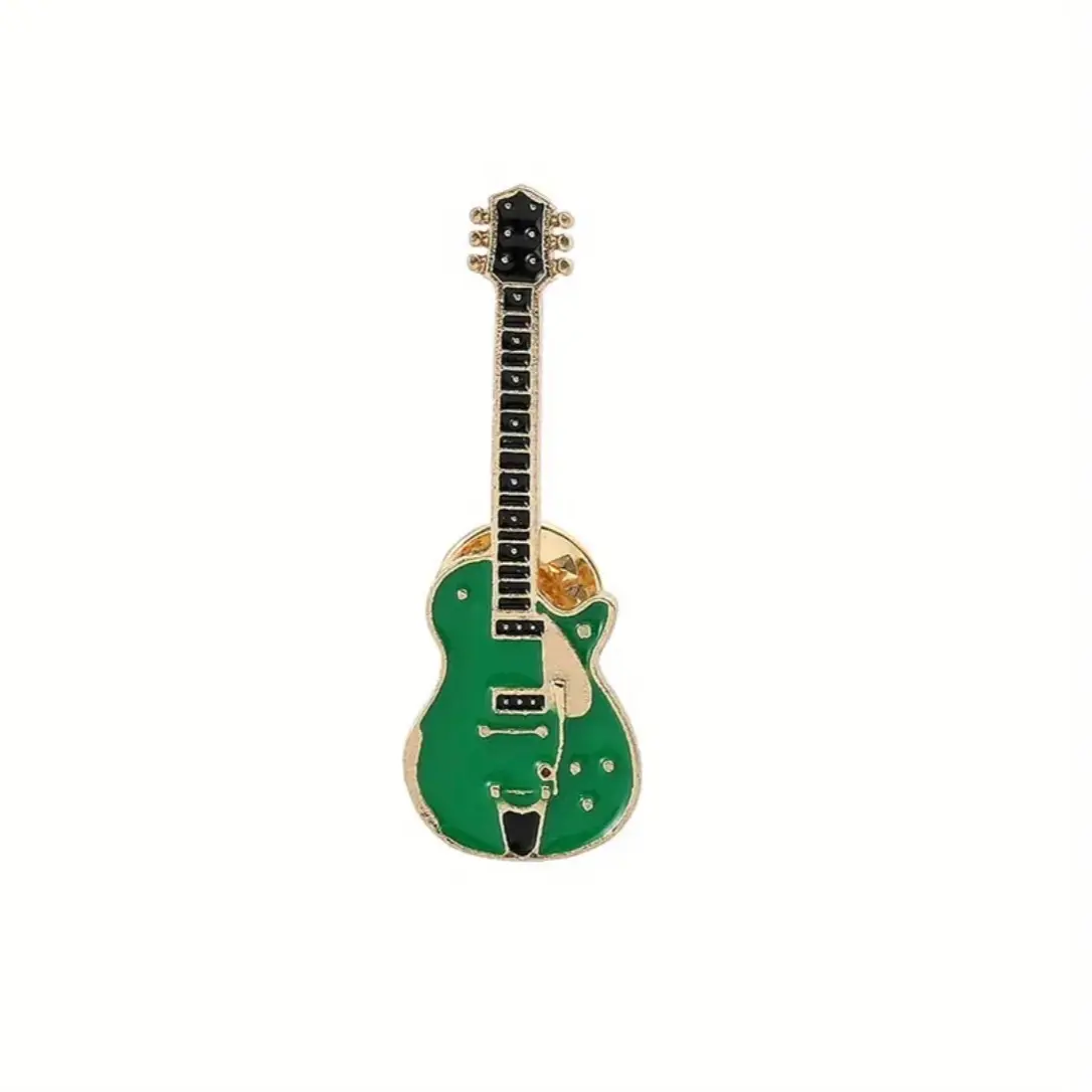 Green guitar enamel pin