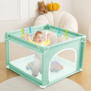 Caveen Baby Playpen, 36x36x26 inch, Small Baby Play Pens, Portable Soft Mesh Sturdy Pipe Ample Space for abies and Toddler, Full Mesh Design, Indoor & Outdoor Kids Activity Center, Green