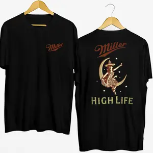 Miller High Life Lady on Moon T-Shirt, Retro Vintage Beer Logo Graphic Tee, Cool Drinking Shirt for Men Women, Red Summer Beer Shirt, Party Outfit USA