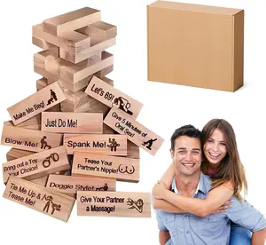 @48-Piece Naughty Block Tower Game for Couples -Fun Wooden Date Night Challenge Game