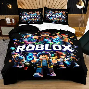 Roblox Game Pixel Robot Pattern Printed Quilt Cover Set, Bedding Set, Perfect for Children and Young Adults' Bedrooms and Dorms, Ideal Gift for Gaming Enthusiasts. Includes 1 Quilt Cover and 1 or 2 Pillowcases (Does Not Include Quilt or Pillow Inserts)