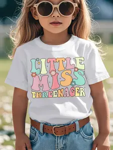 Individualistic round-neck short-sleeved shirts for Boy and girl 🔥   Little Miss Threenager 3rd Birthday 3 Year Old Funny Awesome Graphic Kid T-Shirt Casual Kid T Shirts Trendy Cool Tees Tops for Kid