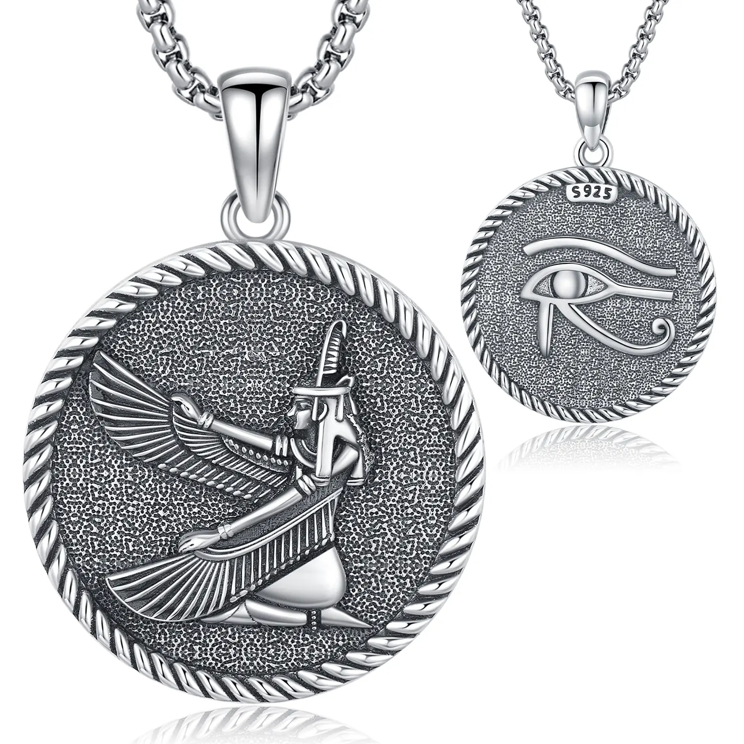 DRINSPER 925 Real Silver Pendant with Necklace - Eye of Horus Religious Egyptian Mythology Order Goddess Pagan Jewelry, Anti-Tarnishing Classic Chain 925 Sterling Silver Necklaces & Pendants Accessory, 925 Real Silver Silver Necklaces & Pendants
