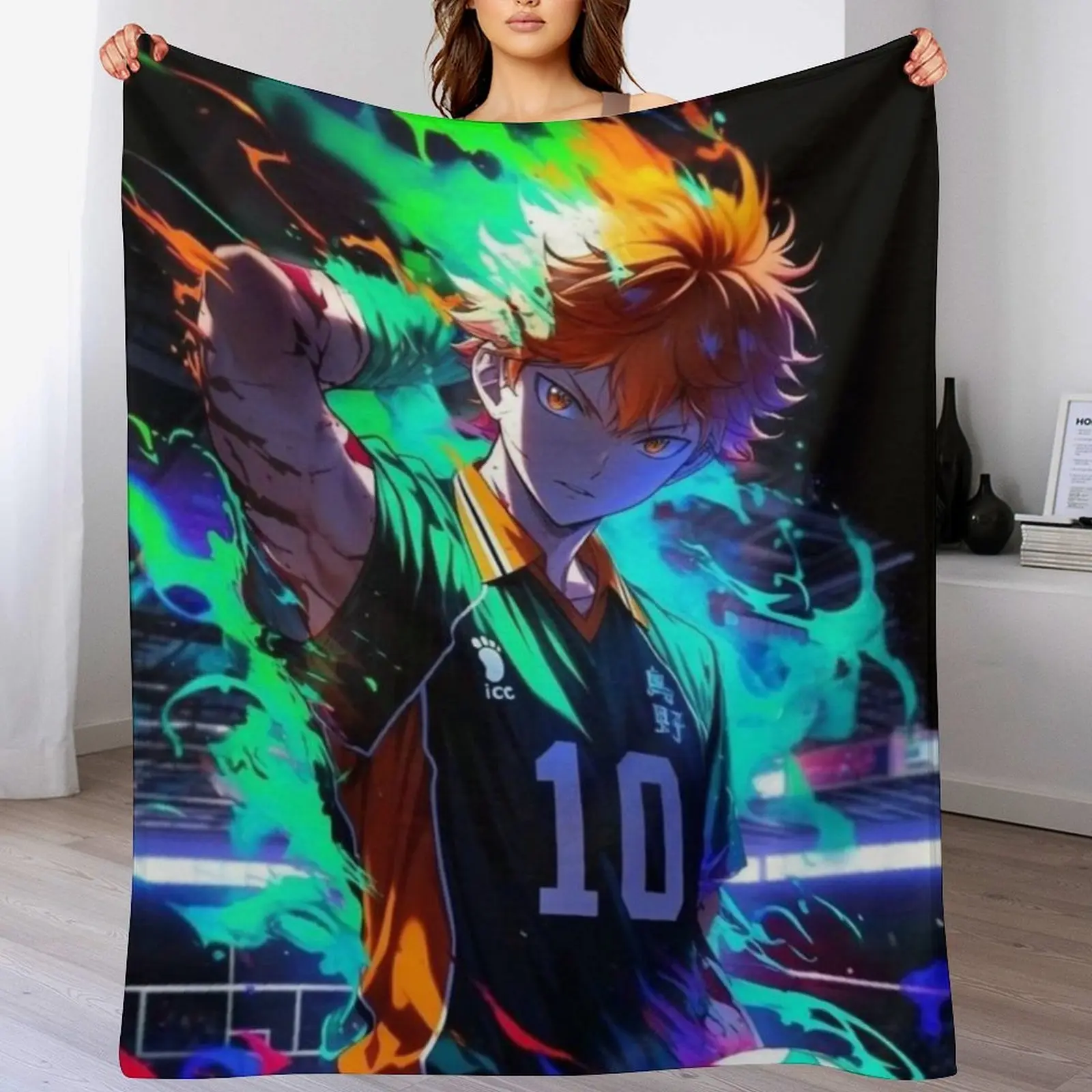Anime Throw Blanket, Soft Flannel Volleyball Power Blanket, Cozy Sports Anime Decor for Couch Bed, Anime Lover Gift