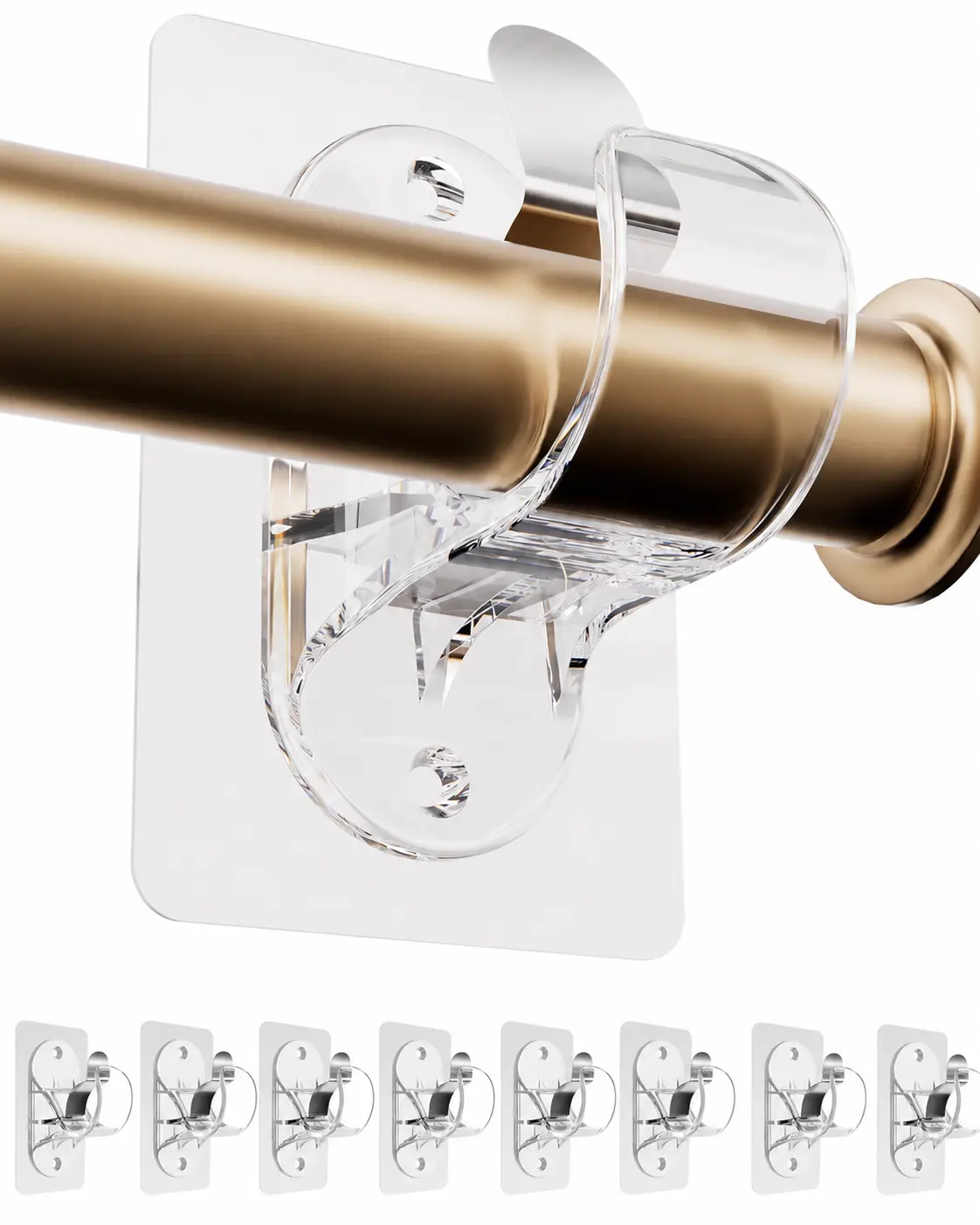 Antimbee 8 PCS Transparent Curtain Rod Bracket, No Drilling Adhesive Curtain Rod Holders for Max 1.3in Rods, 18lbs Load Capacity Hangers for Bathroom, Living Room, Kitchen