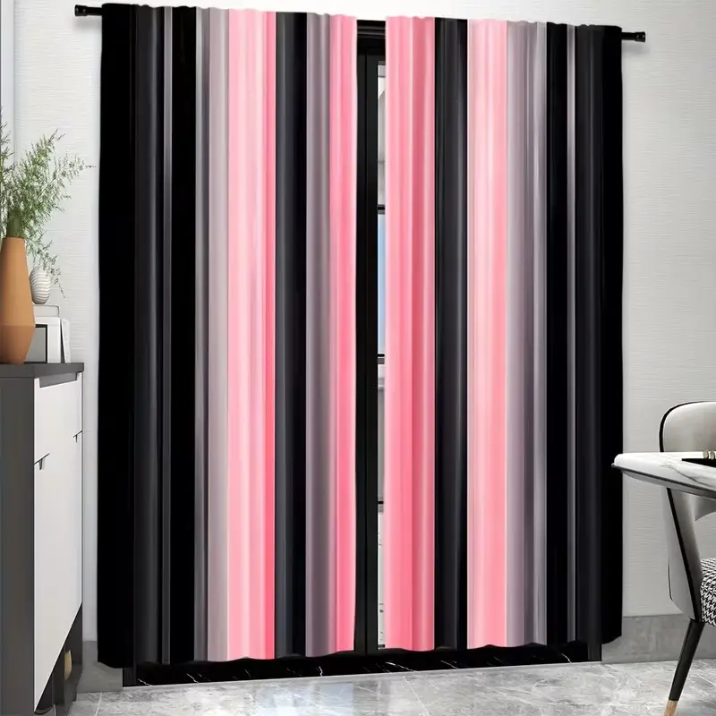 2 Piece Striped Print Curtains, Home Decoration Curtain, Fashionable Rod Pocket Window Drapes for Bedroom and Living Room, Easy Installation, Interior Decoration Accessories, Home Decorative Curtain
