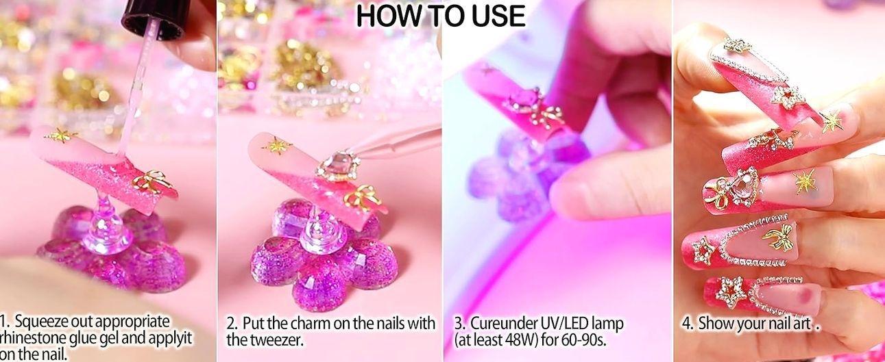 8000pcs 3D Nail Charms and Nail Gems, Cute Nail Rhinestones and Charms Y2K for Nails Nesign, Variety Butterfly Bow Moon Star Flower Junk Case Charms Gold Pearls Nail Jewels for Nail Art Decorations