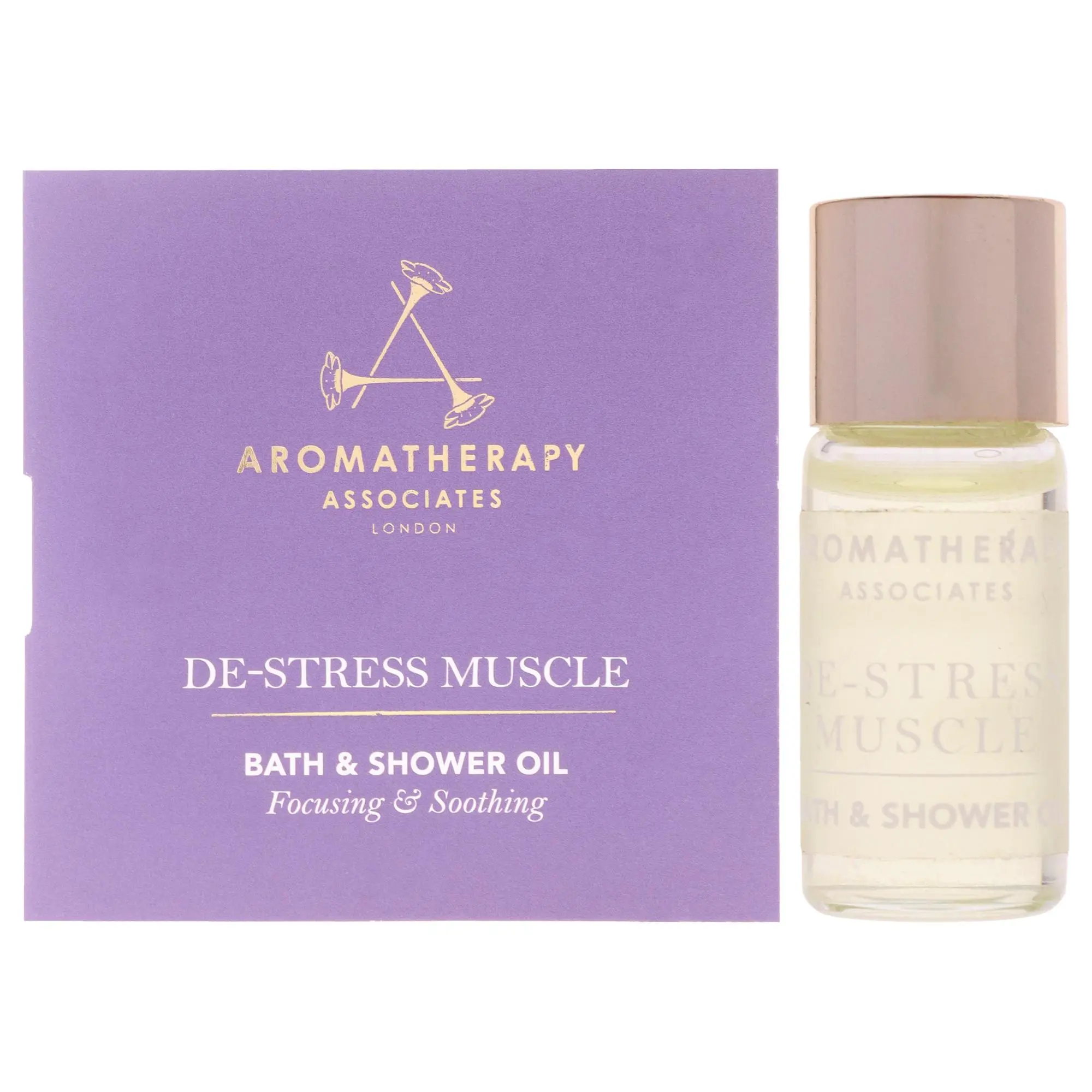 Unisex De-Stress Muscle Bath and Shower Oil by Aromatherapy Associates - Compact 0.1 fl oz Calming Body Care Routine Oil with Relaxing Effect, Therapeutic Oils