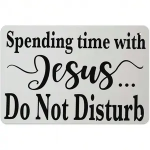 Lightweight "Spending Time With Jesus Do Not Disturb" Metal Tin Sign, 8x12 in Religious Prayer Wall Art, for Quiet Room, Door Decor