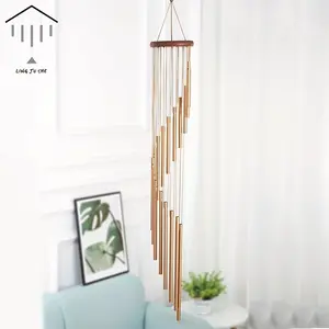 Rotating Multi-Tube Metal Wind Chime Hanging Decoration, Decorative Creative Home Decor Design, 37 Inch Step 18 Tubes and Silver Color