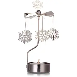 Rotary Candle Holder Spinning Candleholder Metal Small Gift (Snow)