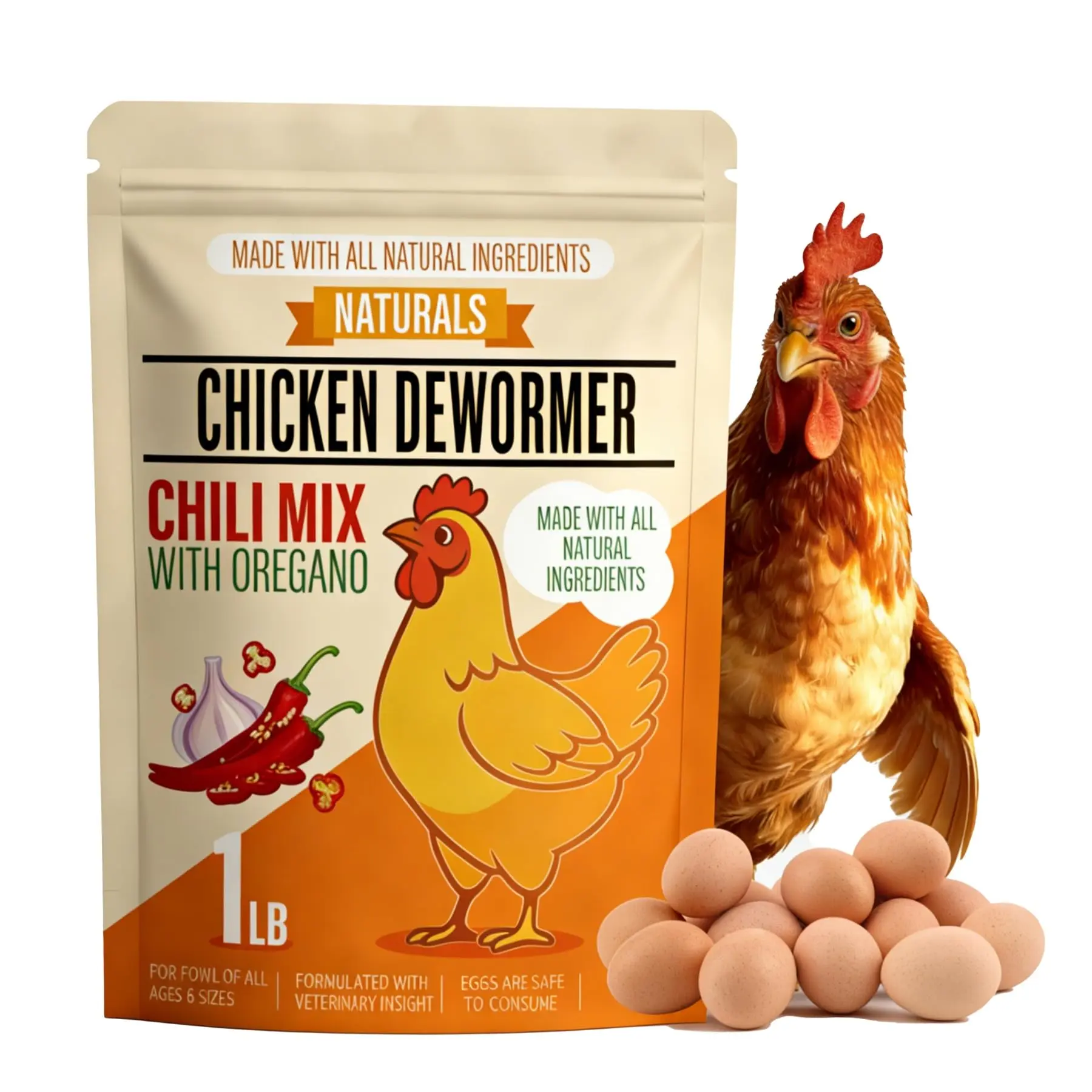 Naturals Chicken Dewormer Powder - Natural Herbal with Chili and Garlic, All-Natural Formula for Hens and Birds Duck Goose, Safe for Eggs,1LB Pouch