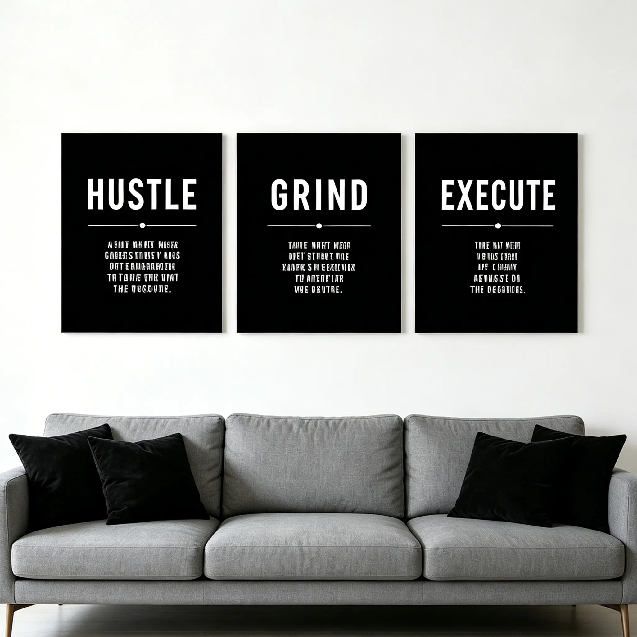 3-Piece Contemporary Framed Canvas Wall Art - Bold Quote Motivational Posters (HUSTLE, GRIND, EXECUTE), Inspirational Home Decor for Living Room, Office, Three Pieces