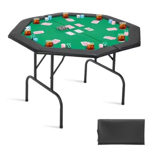 VEVOR Foldable Poker Table, 8 Player 48 in Folding Casino Leisure Table with Padded Rails Cup Holders, Octagonal Portable Game Tables with Felt Metal Legs, for Texas Hold'em Game and Blackjack