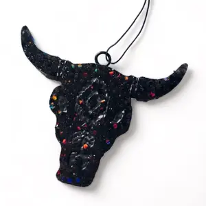 Black with glitter bull skull car freshie