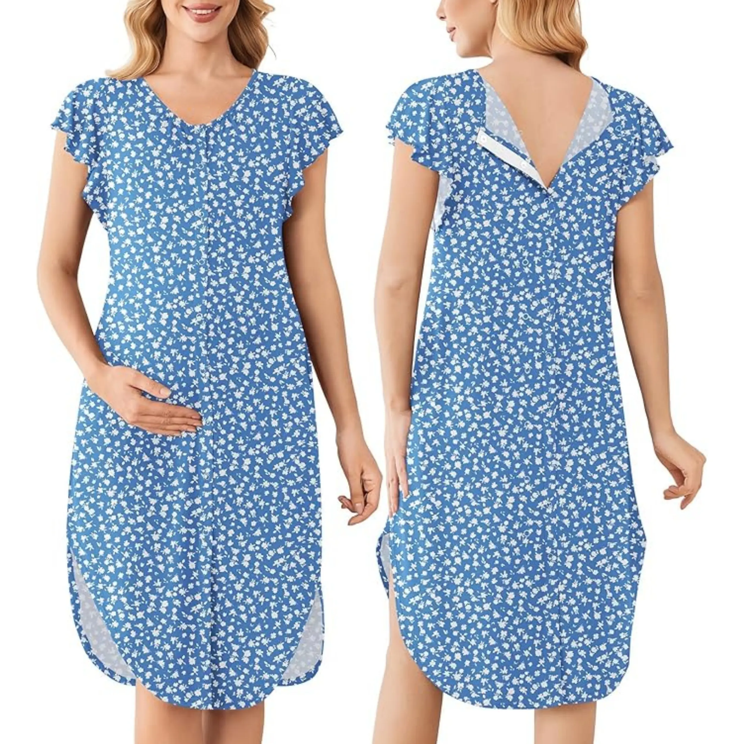 Ekouaer Labor and Delivery Gown 3 in 1 Nursing/Hospital/Breastfeeding/Maternity Flying Short Sleeve Nightgown with Button