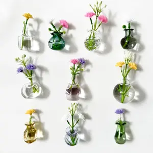 Strong Magnet Mini Glass Vase Fridge Magnets 10 Pack, Decorative Tiny Flower Bottle Magnets for Kitchen Whiteboard Cabinet