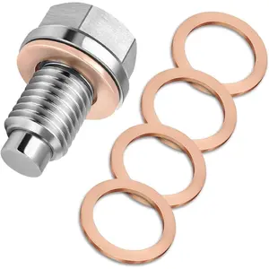 M14x1.5 Magnetic Oil Drain Plug, Magnetic Stainless Steel Oil Pan Drain Nut Bolt With 5PCS Copper Crush Washer For Anti Leakage, Universal Leak-proof Replacement, Fits Most Cars, Motorcycles, Boats