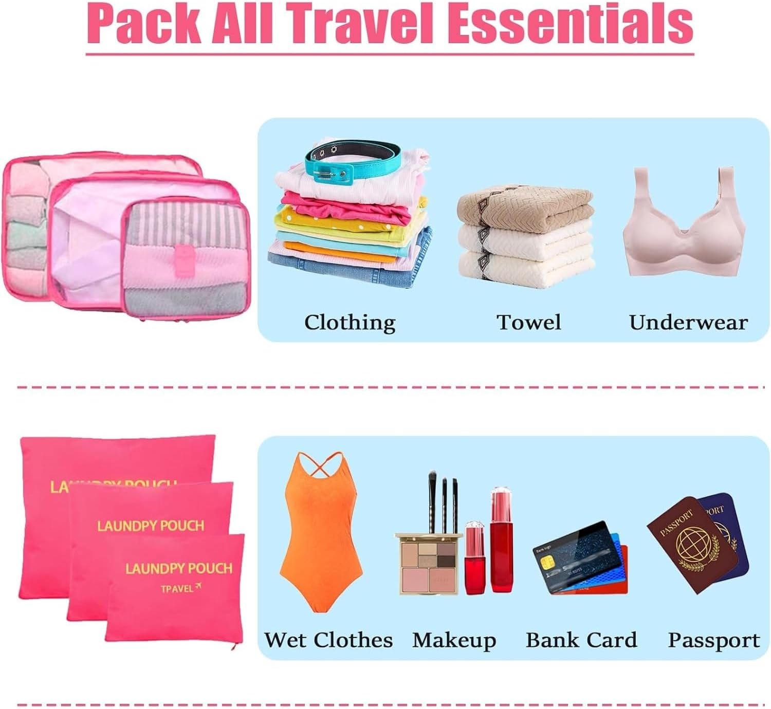 Packing Cubes 6 Set Luggage Packing Organizers for Travel Accessories Suitcase Organizers Travel Essentials（Red）