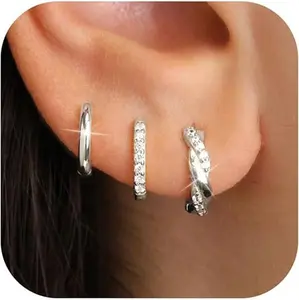 Summer Spring Gift 925 Sterling Silver Hoop Earrings for Women, Silver Small Hoop Earrings for Women Stack Sets for Multiple Piercing Trendy Jewelry