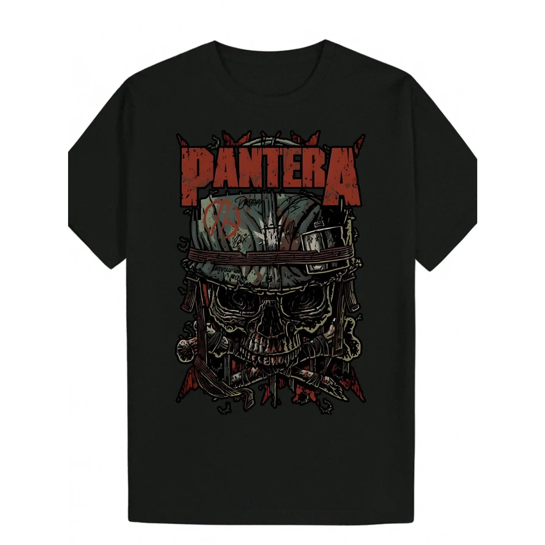 Men'S Black Pantera Graphic T-Shirt - Summer Casual Crew Neck Polyester Tee With Skull & Gear Design, Machine Washable, Rock Band Style, Casual Outings Attire |   Edgy Graphic Tee |   Polyester Tshirt