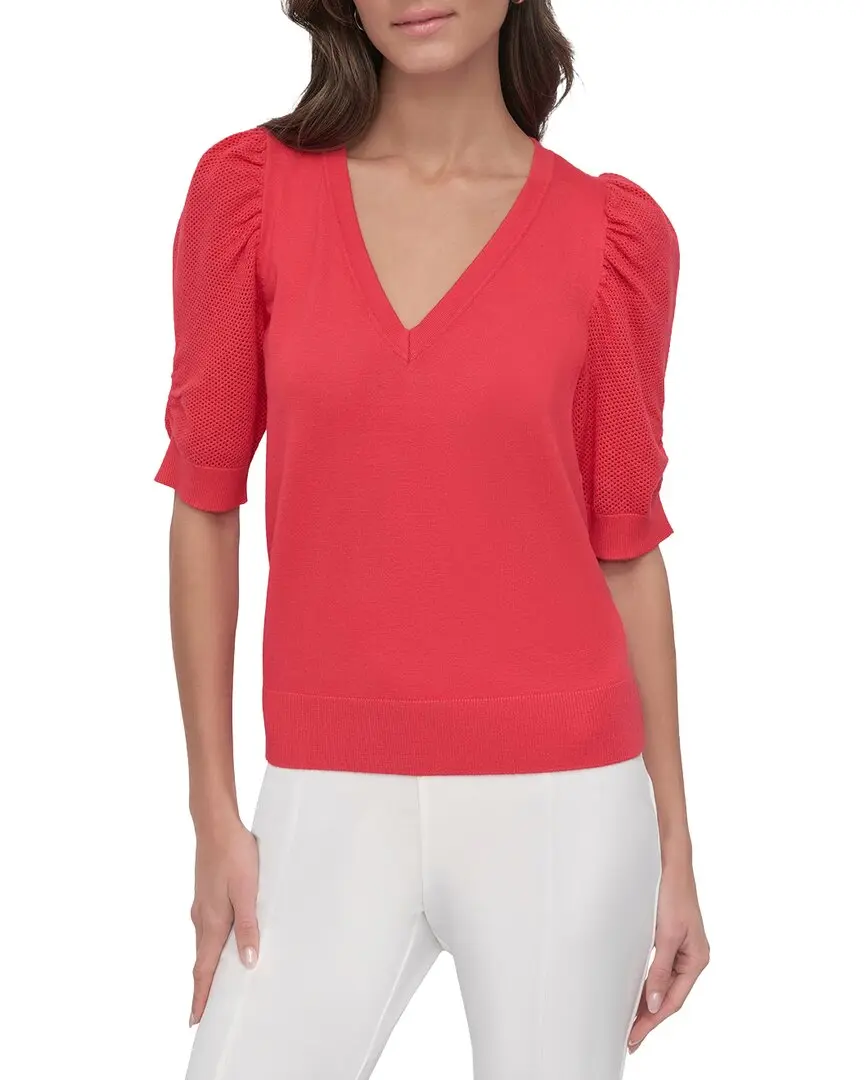 DKNY V-Neck Twist Sleeve Sweater