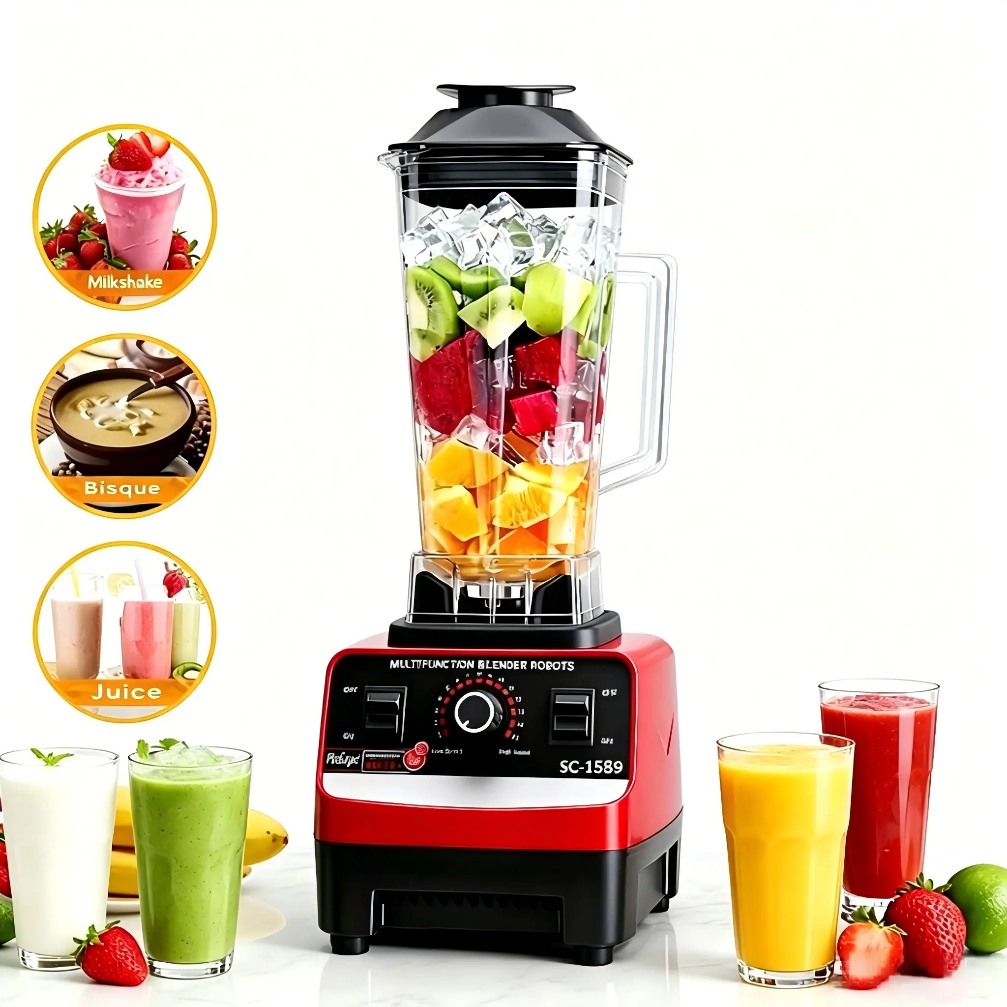 2L Large Capacity Blender with 2 Cups, Multi-function Food Mixer