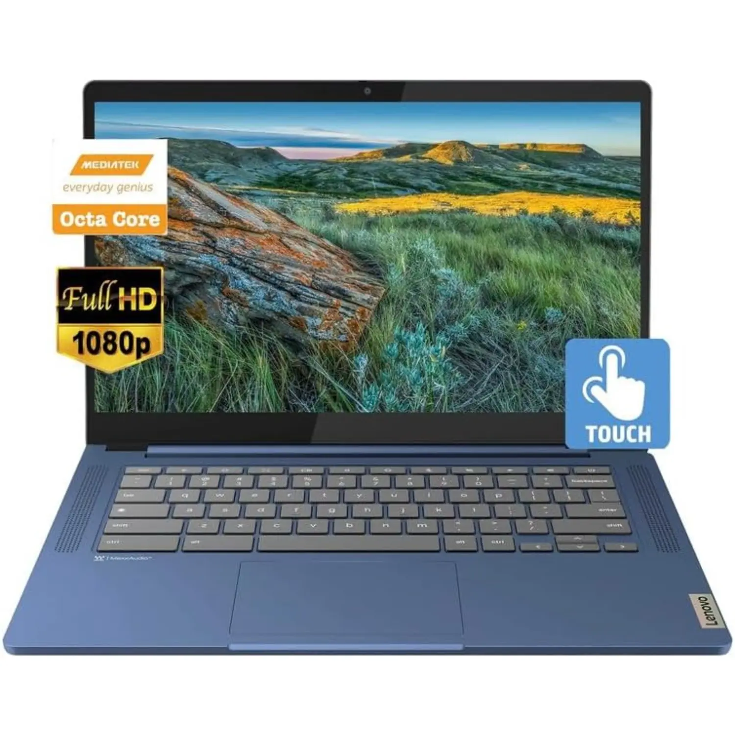 Lenovo  Slim 3, 14" (1920 x 1080) FHD Touchscreen Chromebook Slim Thin Laptop, 8-Core MediaTek Kompanio 520, 4GB RAM, 64GB eMMC, WiFi 6, Chrome OS, Abyss Blue