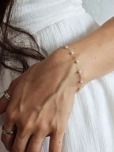 Dainty Faux Pearl Chain Bracelet, Stainless Steel Minimalist Bracelet for Women, Elegant Wedding Jewellery, Bridesmaid Gift, Mothers Day Gift