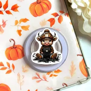 Highland Cow Magnetic Phone Grip, Aesthetic Western Country Farm Magsafe Kickstand, Trendy Retro Brown Cowhide Gift for Animal Lovers