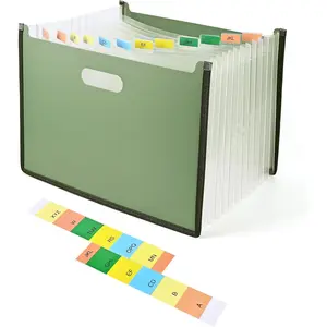 Accordion File Organizer, 13 Pockets Expanding File Folder with Colorful Tabs, Monthly Paper Bill Receipt Organizer, Desktop Filing Folder for A4 Letter Size School Office Supplies (Green)