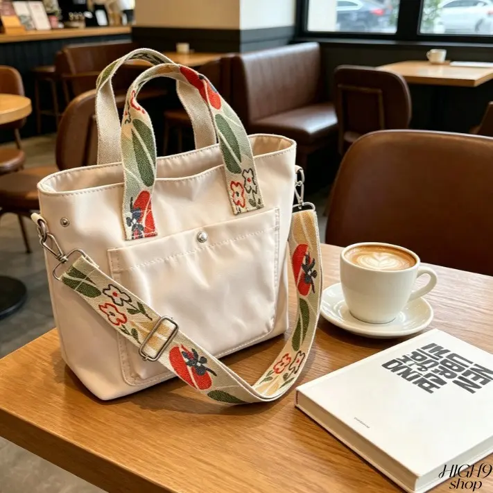 Portable Canvas Messenger Tote Bag with Wide Comfort Shoulder Strap, Trendy Spacious Daily Carryall Ideal for Students & Busy Moms Casual Everyday Outfits