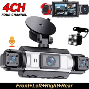 Car Dash Cam with a Genuine 4-Channel Setup, Featuring 1080P Full HD for The Front And 720P for The Rear And Sides. It Comes with a 4 -Inch IPS Display, a Rotating Lens, Night Vision Capabilities, Continuous Video Recording