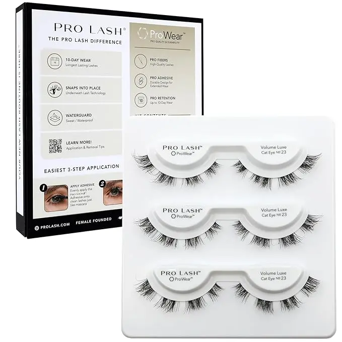 Pro Lash No. 23 ProWear Professionally Styled Lash Clusters - Easiest to Apply Eyelash Cluster - 10 Day Eyelashes - Waterproof Lashes Clusters - 3 Sets - Volume Luxe Wispy Cat Eye No. 23 - Black