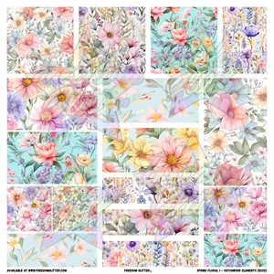 Spring Floral 1 Patchwork Element Sheet – Pastel Watercolor Florals – Pre-Cut Printed Vinyl (10x10 or 12x12)