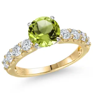 14K Two Tone Gold Green Peridot and Lab Grown Diamond Engagement Ring For Women | 3.17 Cttw | Round 8MM | Gemstone August Birthstone