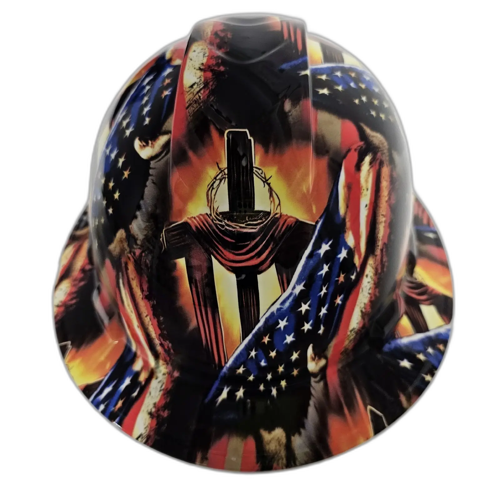 Cross & Crown of Thorns Flag - Custom Hydro Dipped Full Brim Hard Hat